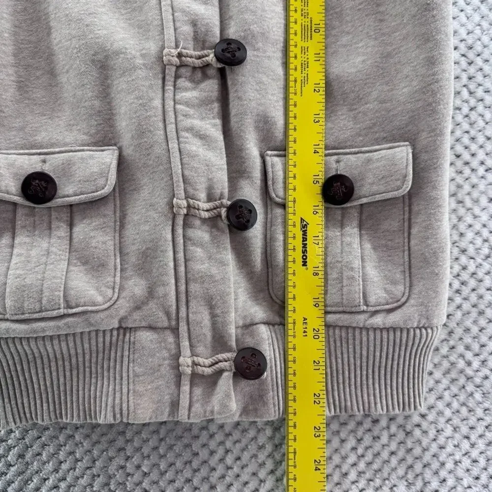 Old Navy Vest Womens M Beige Cotton Fleece Lining Y2K Toggle Buttons Zip Front